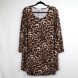 Leopard Print Long Sleeve A-Line Trapeze Dress 4X